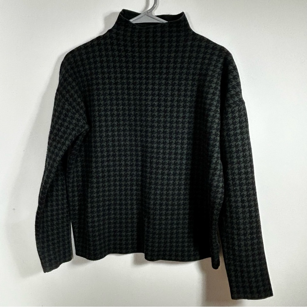Tahari Green and Black Houndstooth Mock Turtleneck Sweater Size L - Picture 1 of 8
